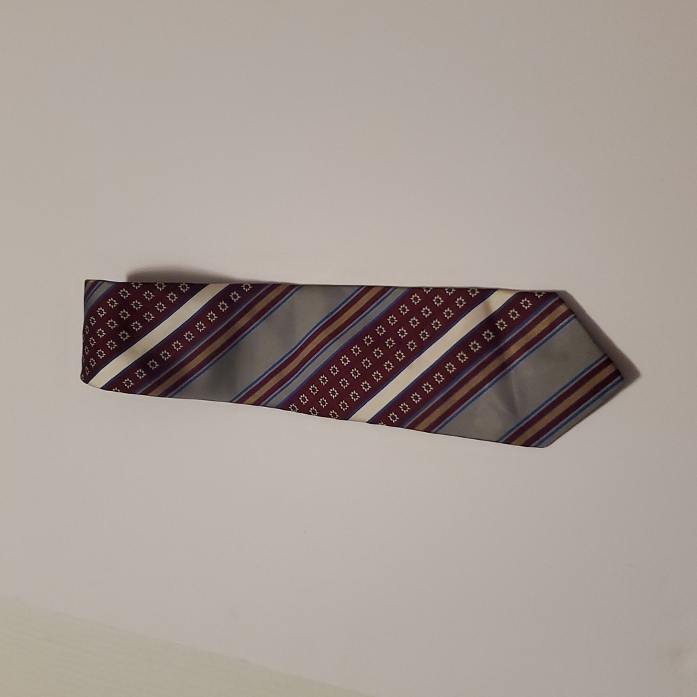 Kelly 1 Vintage Striped Necktie Burgandy Gray 100% Imported Tergal
